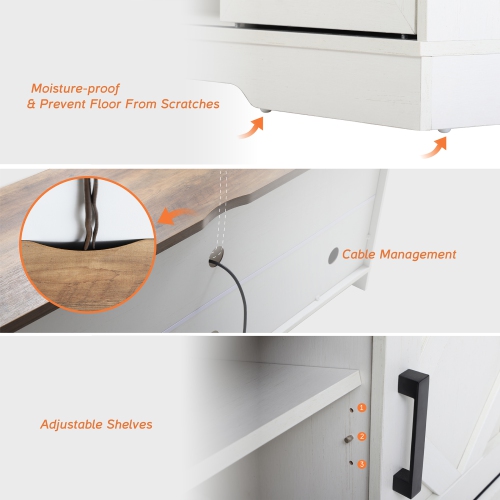 WAMPAT Farmhouse TV Stand with RBG LED Light for 65 inch TV Modern Entertainment Centre TV Console with Sliding Barn Door for Living Room, White