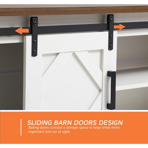 WAMPAT Farmhouse TV Stand with RBG LED Light for 65 inch TV Modern Entertainment Centre TV Console with Sliding Barn Door for Living Room, White