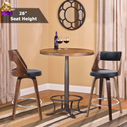 Moustache 2Pack Bar stools Mid-Century 26" Wood Swivel Counter Stools Pub Chair with Back & Foot Ring