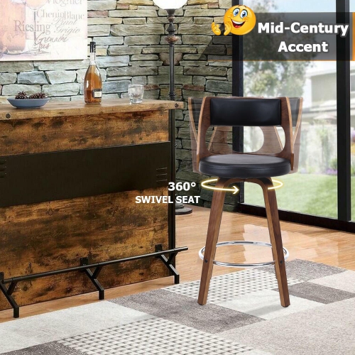 Moustache 2Pack Bar stools Mid-Century 26" Wood Swivel Counter Stools Pub Chair with Back & Foot Ring
