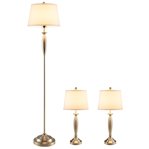 Gymax Lamp Set 3-Piece Modern Home Living Room Bedroom Nickel Finish Lamps