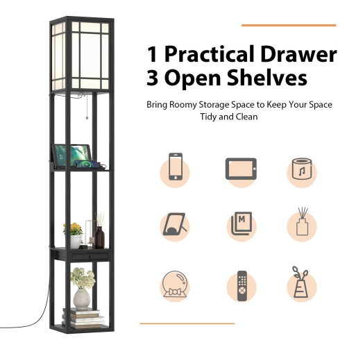Gymax Modern Standing Shelf Floor Lamp w/ 1 Power Outlet & 2 USB Ports for Living Room