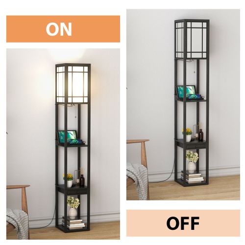 Gymax Modern Standing Shelf Floor Lamp w/ 1 Power Outlet & 2 USB Ports for Living Room