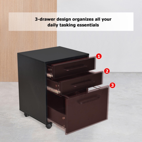3 Drawers File Cabinet , Under Desk Vertical Rolling Mobile Filing Cabinet with 4 Casters for Letter Sized Documents