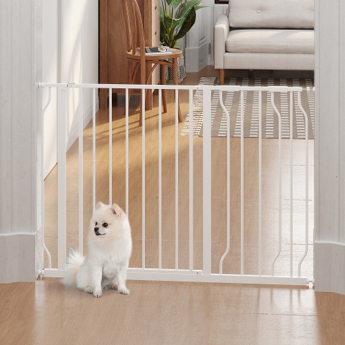 PawHut 30"- 45" Extra Wide Dog Gate with Door, Double Locking System, Easy Install Pet Gate for Stairs, Hallways, and Doorways, White