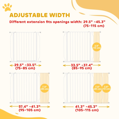 PawHut 30"- 45" Extra Wide Dog Gate with Door, Double Locking System, Easy Install Pet Gate for Stairs, Hallways, and Doorways, White