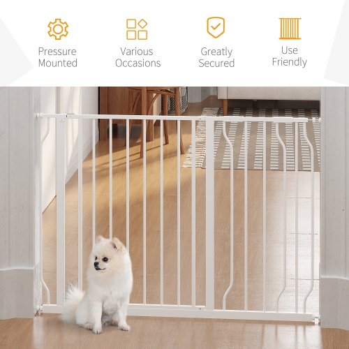 PawHut 30"- 45" Extra Wide Dog Gate with Door, Double Locking System, Easy Install Pet Gate for Stairs, Hallways, and Doorways, White