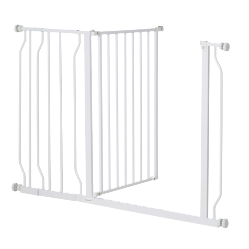 PawHut 30"- 45" Extra Wide Dog Gate with Door, Double Locking System, Easy Install Pet Gate for Stairs, Hallways, and Doorways, White