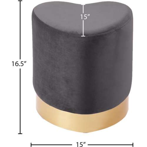 Meridian Furniture Heart Contemporary Velvet Ottoman/Stool in Gray