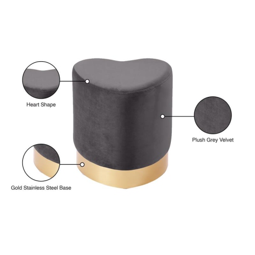 Meridian Furniture Heart Contemporary Velvet Ottoman/Stool in Gray