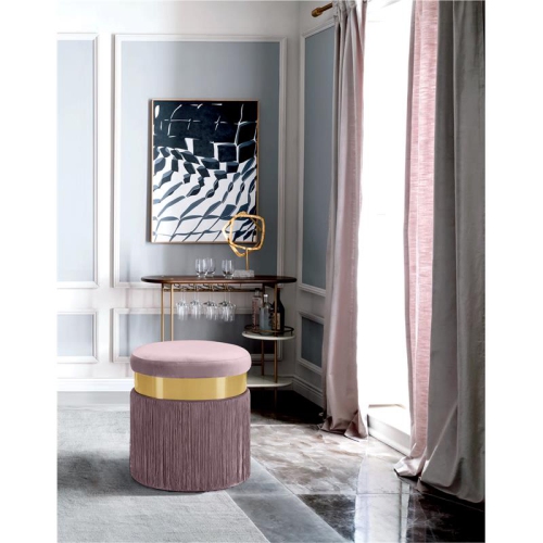Meridian Furniture Yasmine Contemporary Velvet Ottoman/Stool in Pink