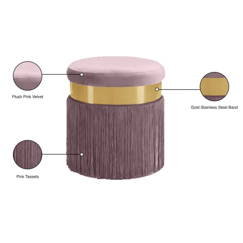 Meridian Furniture Yasmine Contemporary Velvet Ottoman/Stool in Pink