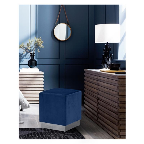 Meridian Furniture Jax Contemporary Velvet Ottoman/Stool in Navy