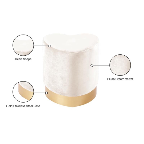Meridian Furniture Heart Contemporary Velvet Ottoman/Stool in Cream