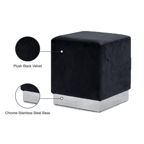 Meridian Furniture Jax Contemporary Velvet Ottoman/Stool in Black