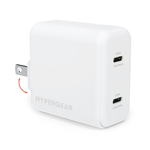 HYPERGEAR  40W Dual Port 20W USB-C Pd Wall USB-C Pd/pps Wall Charger Hub - In White