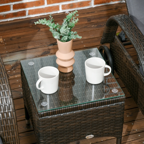 Outsunny 3 Pieces Wicker Patio Lounger Set with Table, PE Rattan Outdoor Lounge Chair Set with Cushions, Wheels, 5-Level Reclining Backrest,