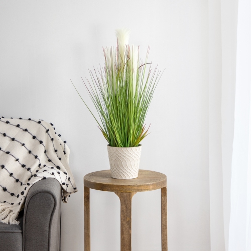 27" Artificial Onion and Pampas Grass in Black Pot