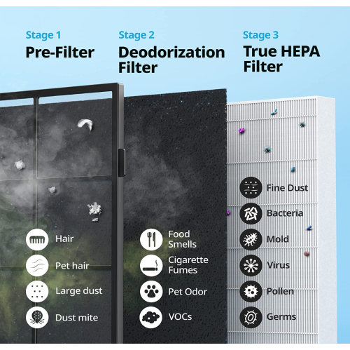 Coway Airmega True HEPA purificateur avec surveillance de la qualité de l'air, automatique, minuterie, indicateur de filtre et mode Eco, 16,8 x 18,3