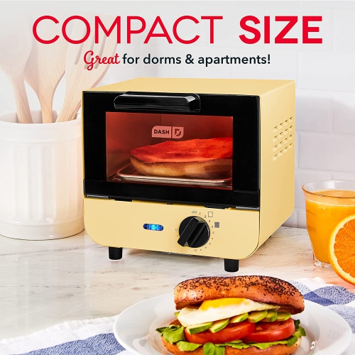 DASH Mini Toaster Oven Cooker for Bread, Bagels, Cookies, Pizza, Paninis & More with Baking Tray, Rack, Auto Shut Off Feature - Yellow
