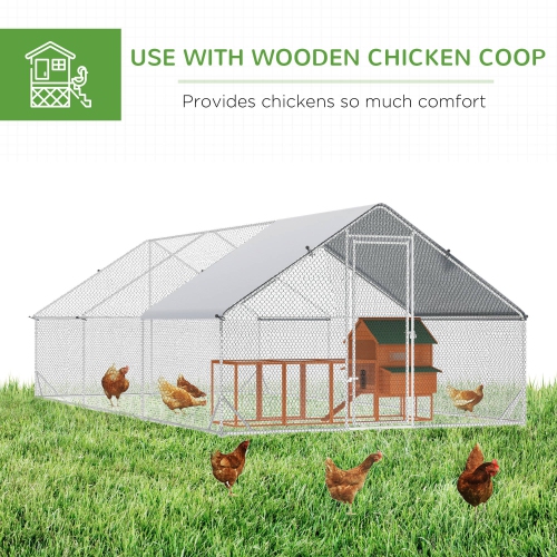 PawHut Metal Chicken Coop, Walk-in Large Chicken Run, Poultry Cage for 12-18 Hen, Duck, Rabbit with Water- and UV-Protection Cover, for Backyard,