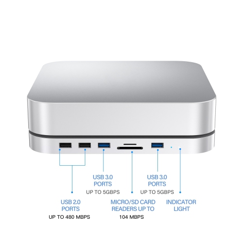 USB-C Hub with Hard Drive Enclosure for Mac Mini M1, Type C Docking Station with SATA SSD/HDD Slot, Dual USB 3.0/2.0 Port, TF/SD Card Readers,
