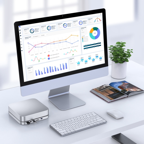 USB-C Hub with Hard Drive Enclosure for Mac Mini M1, Type C Docking Station with SATA SSD/HDD Slot, Dual USB 3.0/2.0 Port, TF/SD Card Readers,