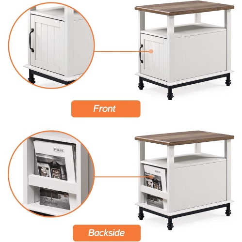 WAMPAT 2-Pack Set Farmhouse end Tables with LED Lights Living Room,Premium Wood Accent End Side Tables with Open Storage for Living Room and