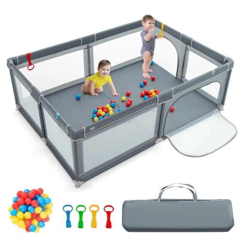 Image 1 of 10.. Gymax Baby Playpen Extra-Large Safety Baby Fence w/ Ocean Balls & Rings