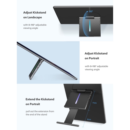 UPERFECT Portable Monitor Touchscreen Freestanding, 1080P FHD 100% SRGB IPS HDR External Display Screen HDMI USB C Monitors for Laptop W/ Kickstand