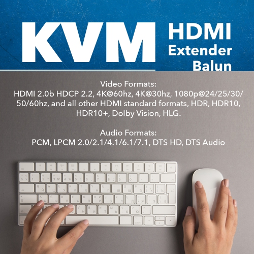 4K HDMI Extender Over CAT6/7 With KVM & HDMI Loop-Out 4K@60Hz Up To 230 Ft