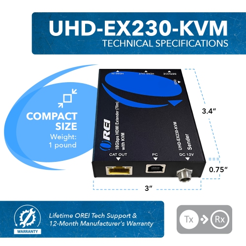 4K HDMI Extender Over CAT6/7 With KVM & HDMI Loop-Out 4K@60Hz Up To 230 Ft