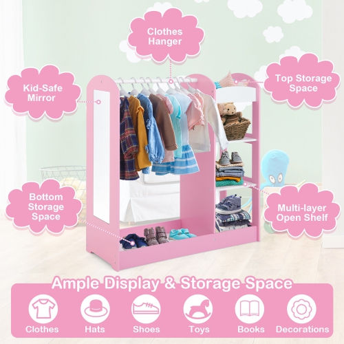 Gymax Kids Dress up Storage Hanging Armoire Dresser Costume Closet w/ Mirror Shelves