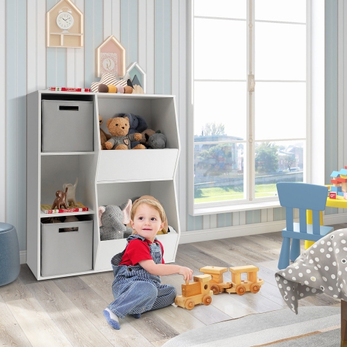 Organisateur de rangement pour jouets d’enfants GYMAX, bibliothèque en bois à 5 compartiments, armoire avec tiroirs