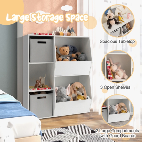 Organisateur de rangement pour jouets d’enfants GYMAX, bibliothèque en bois à 5 compartiments, armoire avec tiroirs