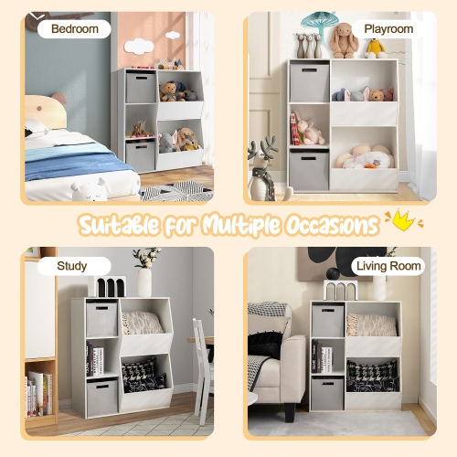 Organisateur de rangement pour jouets d’enfants GYMAX, bibliothèque en bois à 5 compartiments, armoire avec tiroirs