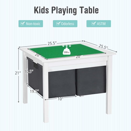 Gymax 2-in-1 Kids Double-sided Activity Building Block Table w/ Storage Drawers White