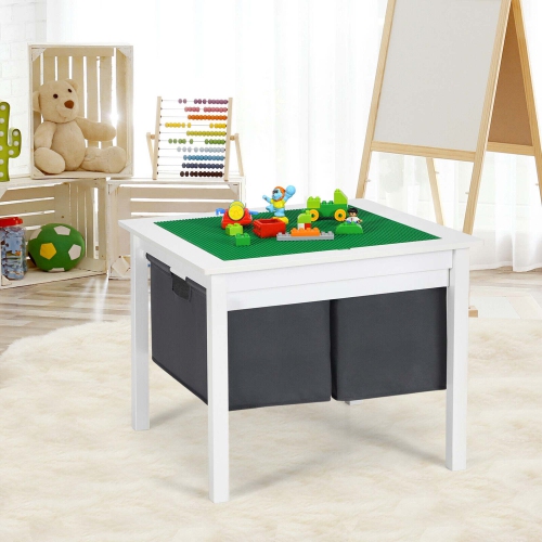 Gymax 2-in-1 Kids Double-sided Activity Building Block Table w/ Storage Drawers White