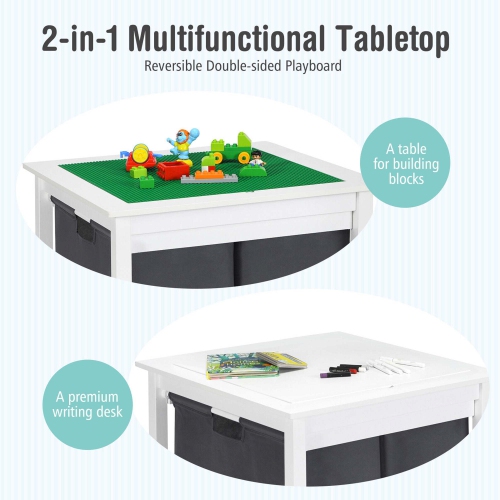 Gymax 2-in-1 Kids Double-sided Activity Building Block Table w/ Storage Drawers White