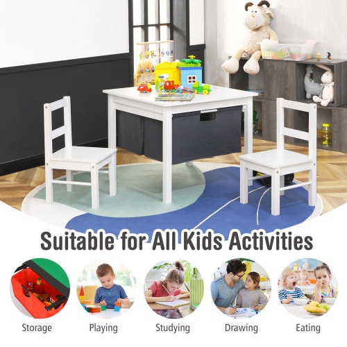 Gymax 2-in-1 Kids Double-sided Activity Building Block Table w/ Storage Drawers White