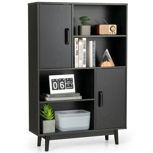 GYMAX  Sideboard Storage Cabinet Bookshelf Cupboard W/door Shelf Black / / Espresso In White