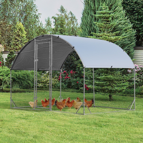 Gymax Large Metal Chicken Coop Outdoor Galvanized Dome Cage w/ Cover 9 ft x 6.2 ft