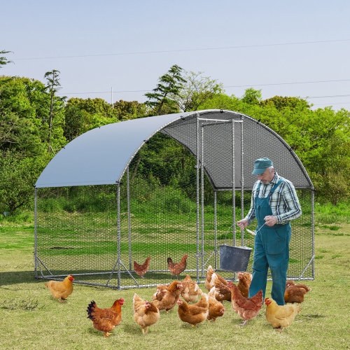 Gymax Large Metal Chicken Coop Outdoor Galvanized Dome Cage w/ Cover 9 ft x 6.2 ft