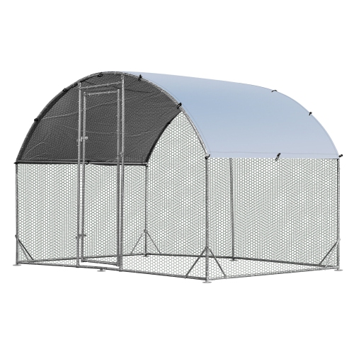 Gymax Large Metal Chicken Coop Outdoor Galvanized Dome Cage w/ Cover 9 ft x 6.2 ft