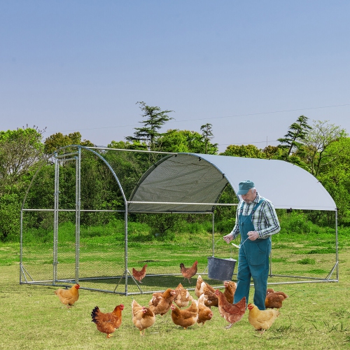 Gymax Large Metal Chicken Coop Outdoor Galvanized Dome Cage w/ Cover 9 ft x 12.5 ft