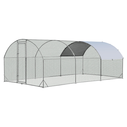 Gymax Large Metal Chicken Coop Outdoor Galvanized Dome Cage w/ Cover 9 ft x 19 ft
