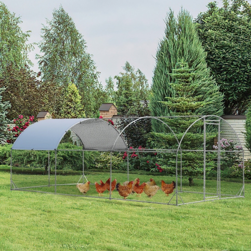 Gymax Large Metal Chicken Coop Outdoor Galvanized Dome Cage w/ Cover 9 ft x 19 ft