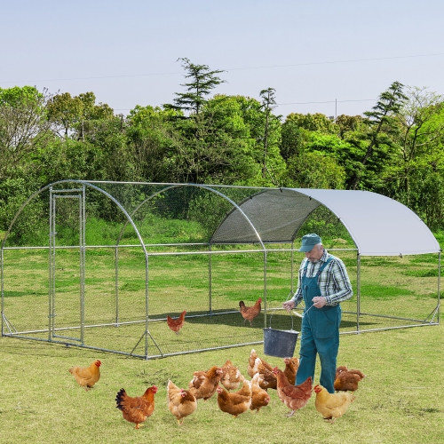 Gymax Large Metal Chicken Coop Outdoor Galvanized Dome Cage w/ Cover 9 ft x 19 ft