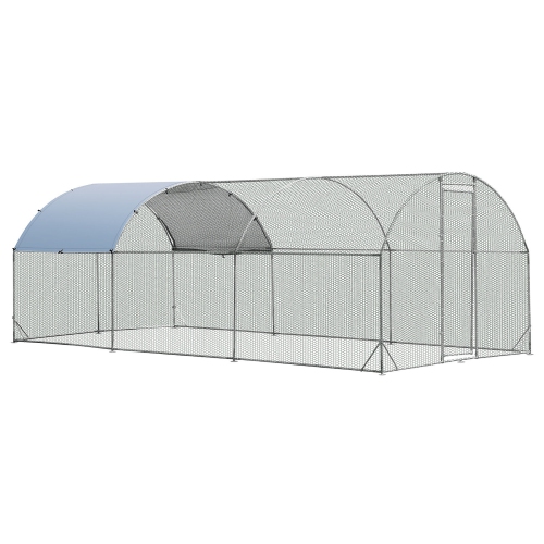 Gymax Large Metal Chicken Coop Outdoor Galvanized Dome Cage w/ Cover 9 ft x 19 ft