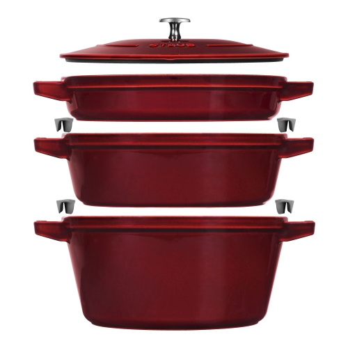 STAUB Stackable Set Stackable Set Large 4 Piece Cast Iron, Grenadine-Red